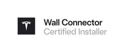 Tesla Wall Connector certified installer logo designed for electric vehicle charging solutions.